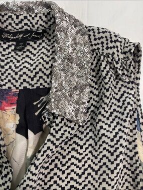 Elizabeth and James Black & White Chevron Sequin Collar Sleeveless Blouse